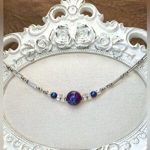 Necklace Purple Bead silver chain fashion murano glass clear quartz handmade